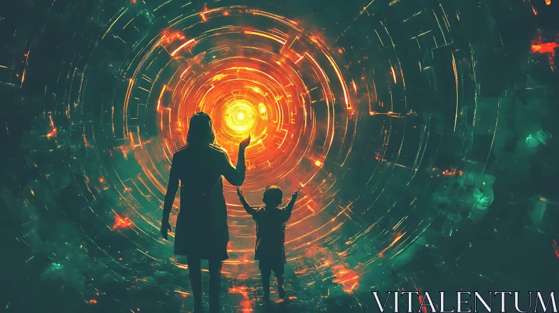 AI ART Parent and Child Standing Before a Luminous Vortex