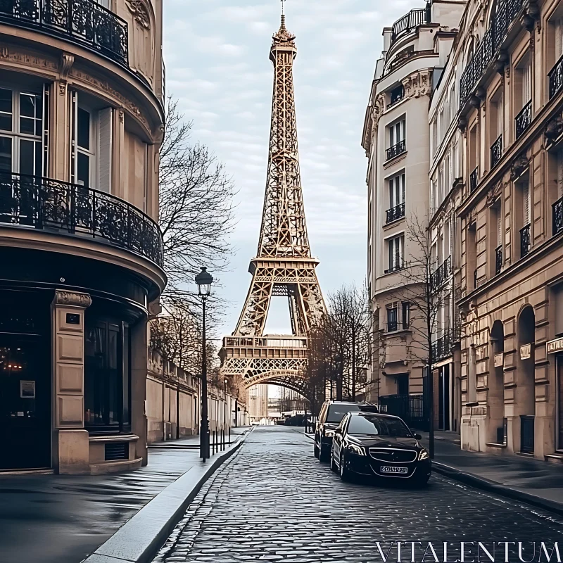 Paris Street Scene Featuring Eiffel Tower AI Image