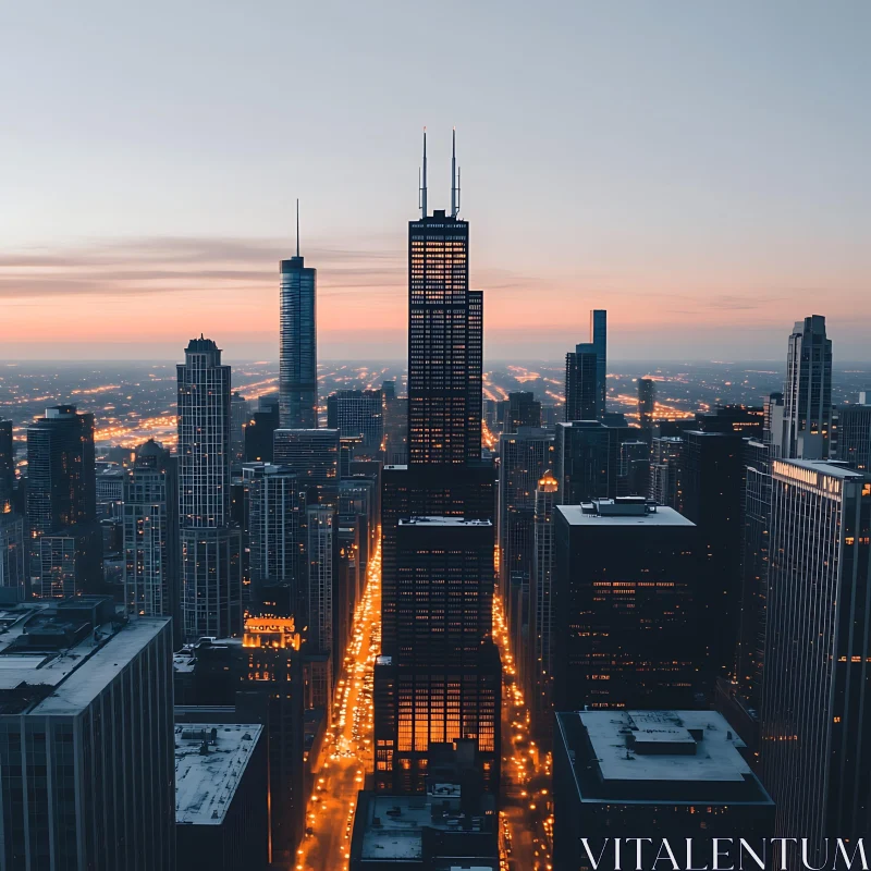 Urban Sunset: City Lights and Skyscrapers AI Image