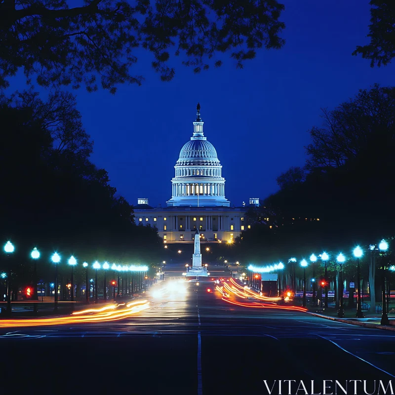 Night-Time Illumination of the Capitol Building AI Image