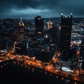 Urban Night Skyline with Dazzling Lights