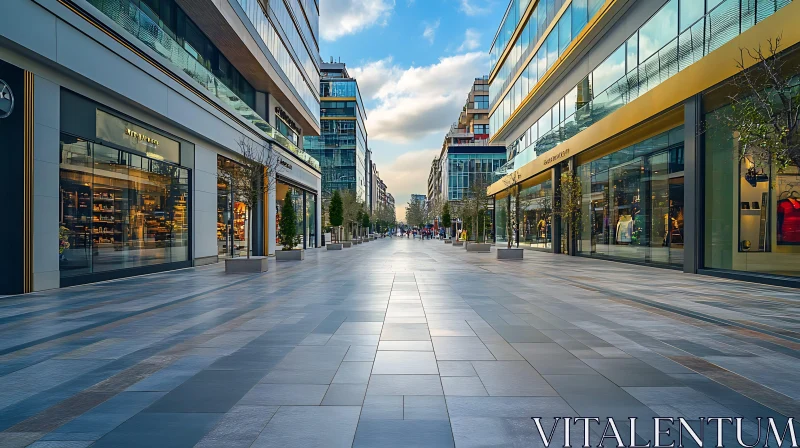 Upscale Urban Street with Glass and Metal Facades AI Image