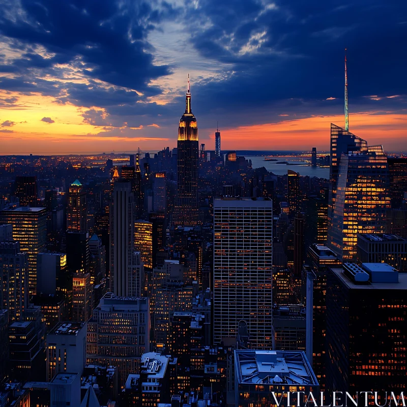 AI ART City at Dusk with Glowing Skyline