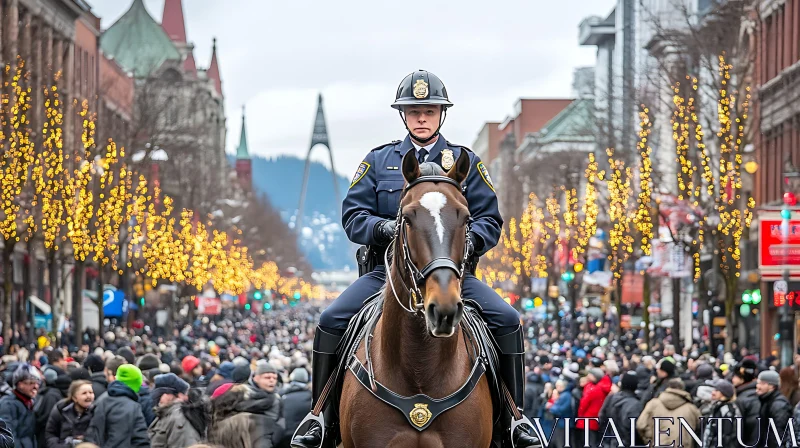 AI ART Mounted Police Overseeing City Gathering