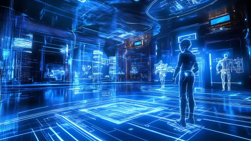 Blue Holographic Virtual Reality Scene