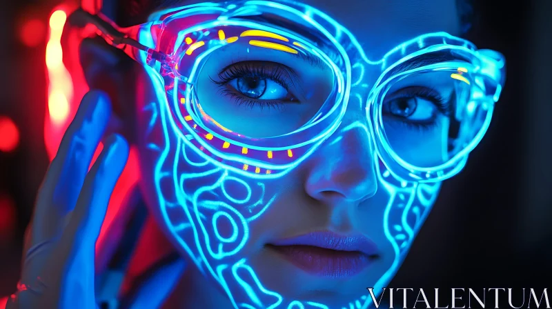 AI ART Neon Patterns on Face with Transparent Glasses