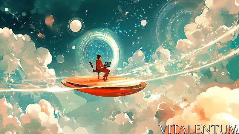 Imaginative Digital Art: Person on Floating Platform AI Image