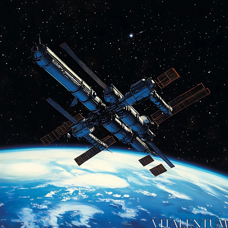 Orbiting Space Station Illustration AI Image