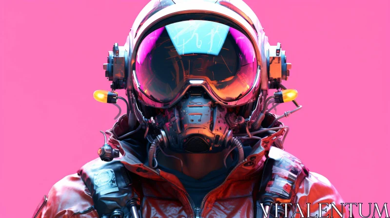 AI ART Neon-Lit Astronaut with Reflective Visor