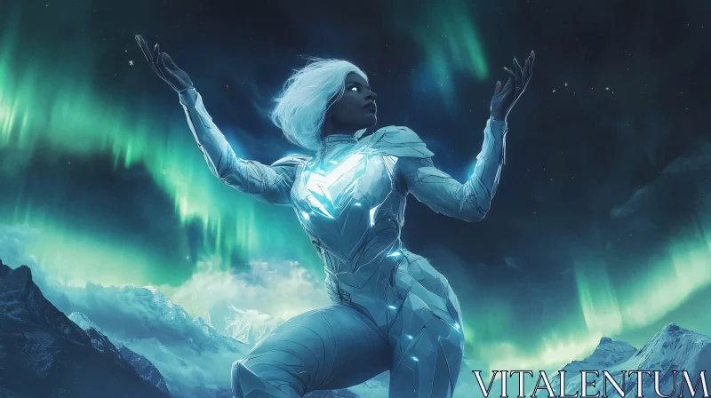 AI ART Sci-Fi Character with Aurora Borealis