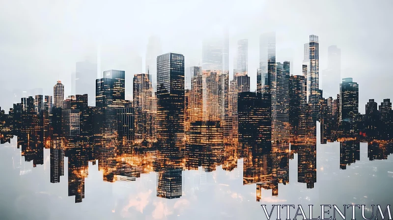 AI ART Mirrored City Skyline Under Misty Sky