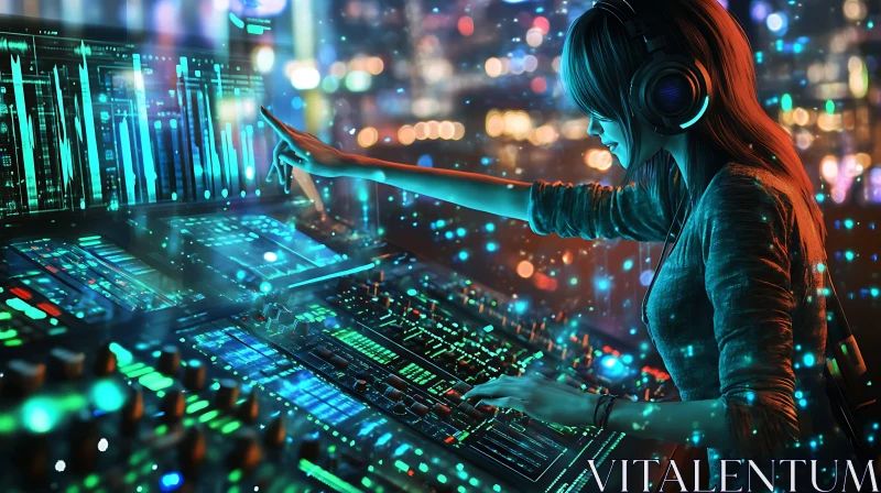 AI ART Neon-Infused Music Production Scene