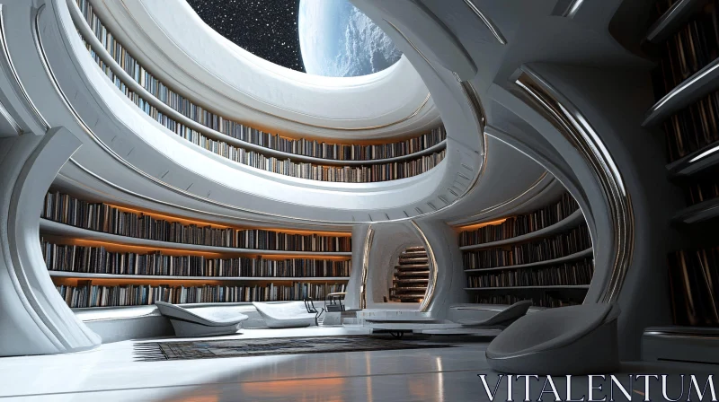 Modern Space-themed Library Interior AI Image