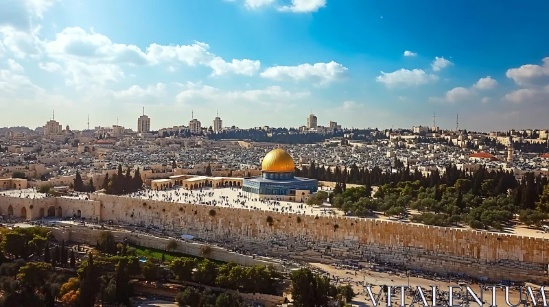 Historic Jerusalem Cityscape with Golden Dome AI Image