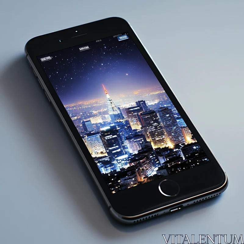 Night Cityscape on Smartphone Screen AI Image