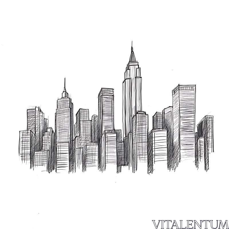 AI ART Monochromatic City Skyline Sketch