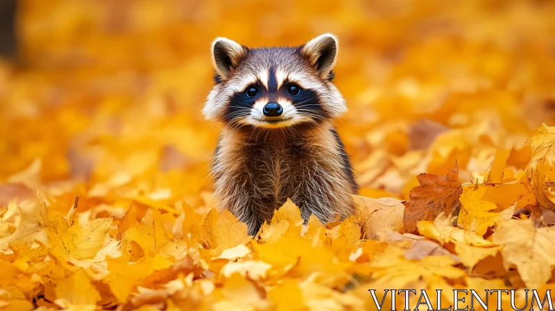 Raccoon Amongst Autumn Leaves AI Image