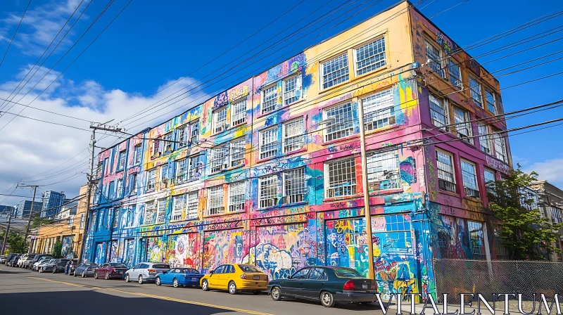 Vibrant Street Art on City Building AI Image