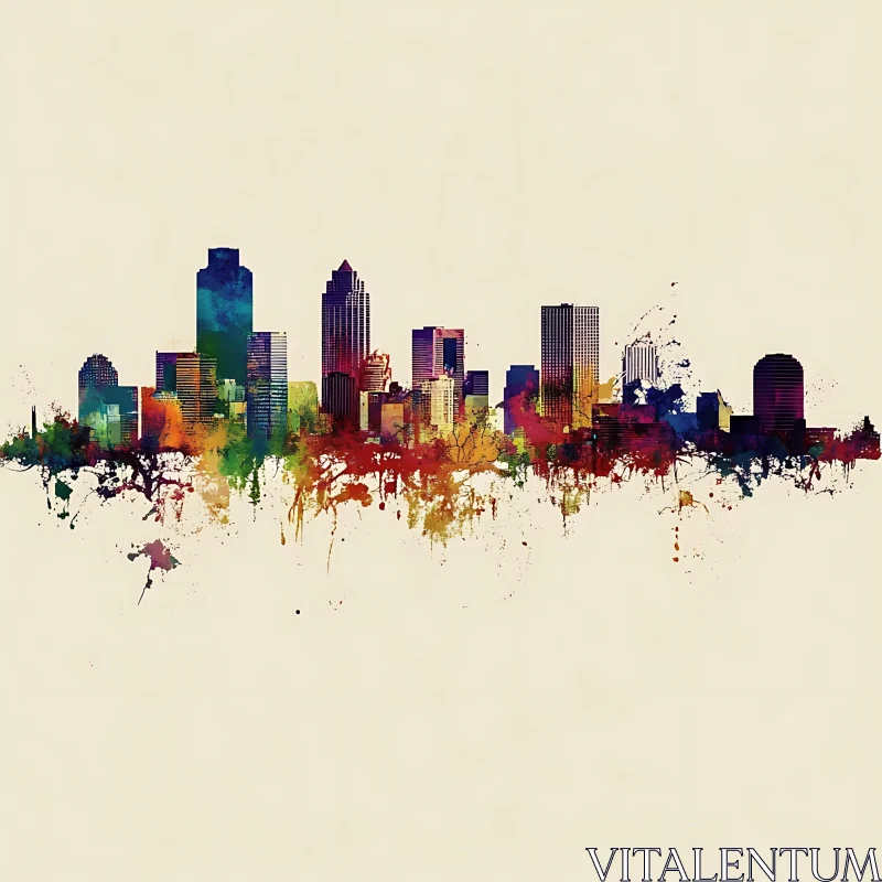 Urban Skyline Watercolor Painting AI Image