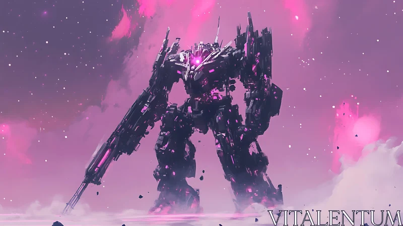 AI ART Sci-Fi Mech Amidst Pink Clouds