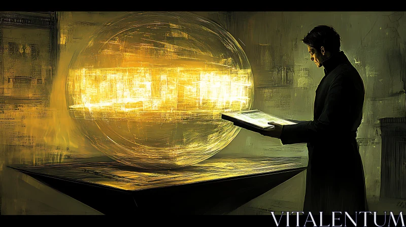 Glowing Sphere and Man in Surreal Art AI Image