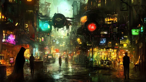 Neon-Powered Futuristic Urban Scene at Night