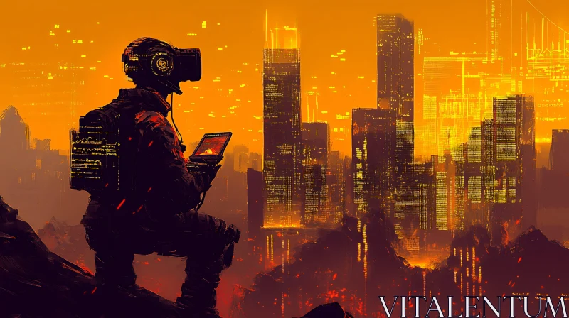 VR User in a Cyberpunk City AI Image