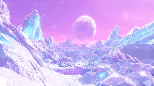 Pink-Tinted Surreal Icy Mountain Range