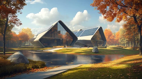 Futuristic Building Amidst Autumn Colors