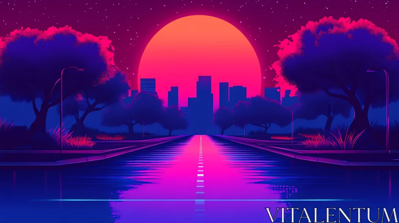 Neon Urban Silhouette at Sunset AI Image