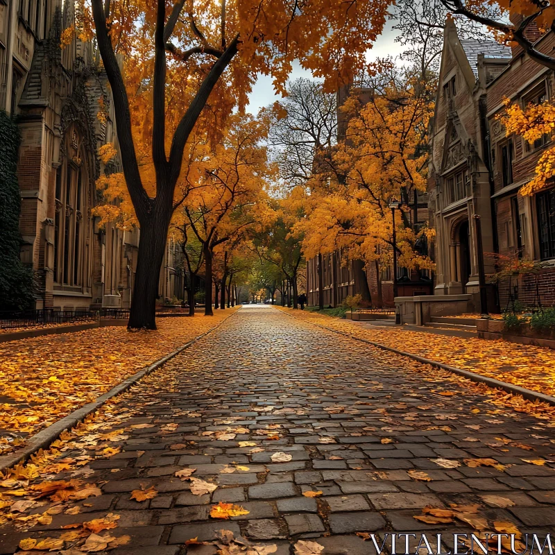 Historic Street with Autumn Foliage AI Image