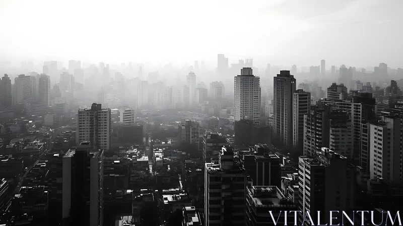 Foggy City Skyline in Black and White AI Image