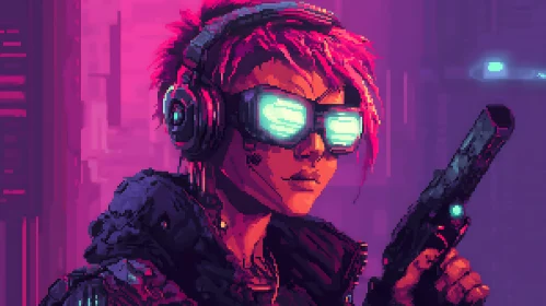 Neon Futuristic Cyberpunk Character with Firearm