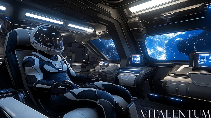 Space Explorer in High-Tech Cockpit AI Image