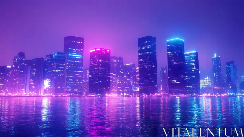 AI ART Neon-Lit Night Skyline Reflecting in Water