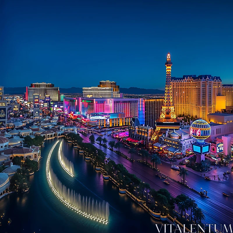 Night City Lights and Fountain AI Image