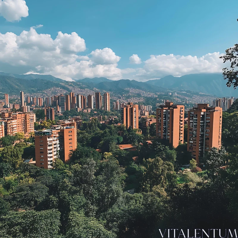 Urban Skyline with Mountains in the Background AI Image