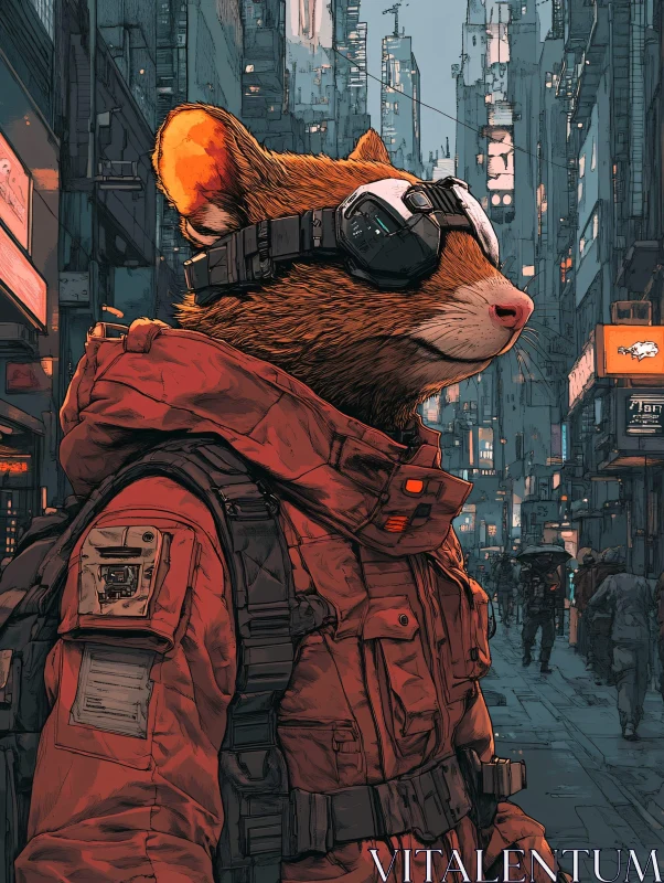 Futuristic Mouse in a Cyberpunk Urban Landscape AI Image