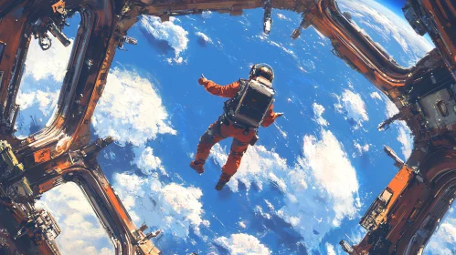 Cosmic Explorer: Astronaut Drifting in Space