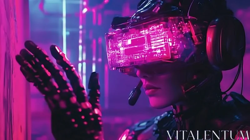 AI ART High-Tech Cyborg with Neon Pink Virtual Reality Gear