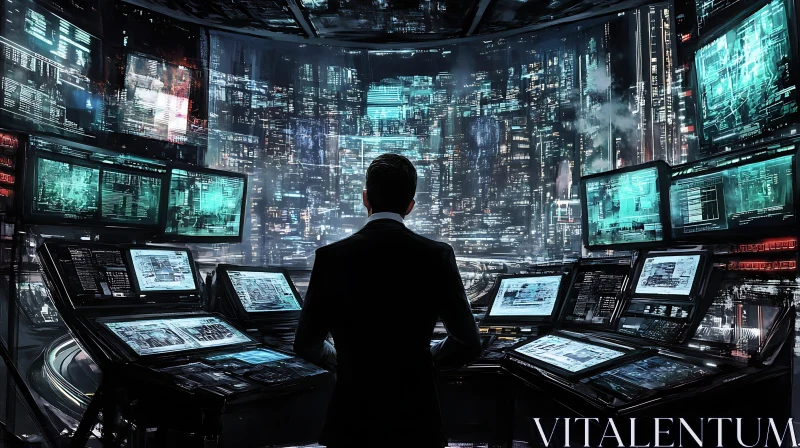 AI ART Futuristic Control Room Overlooking Advanced City