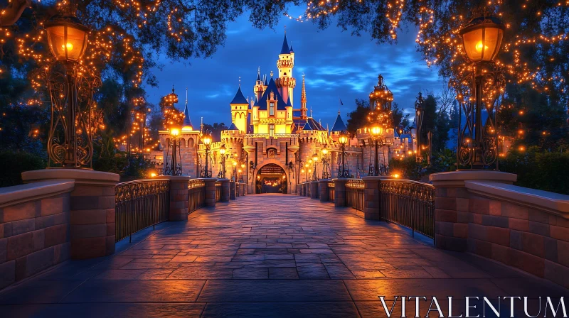 AI ART Magical Castle at Dusk with Glowing Lights