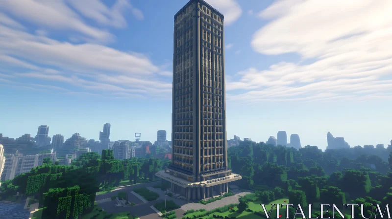 AI ART Rectangular Tower in a Blocky Cityscape