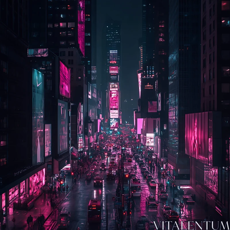 Urban Nightlife with Vibrant Neon Illuminations AI Image