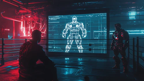 Sci-Fi Lab Featuring Cyborgs and High-Tech Hologram