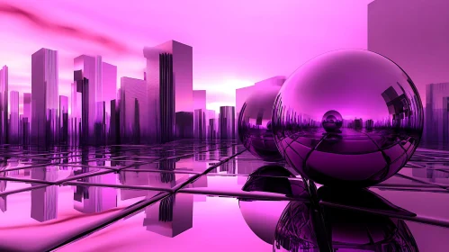 Reflective Spheres in a Futuristic Urban Landscape