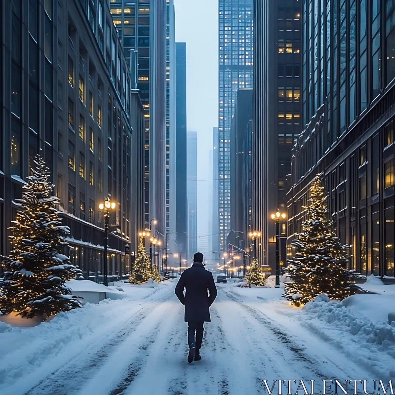 AI ART Snowy City Street with Christmas Lights