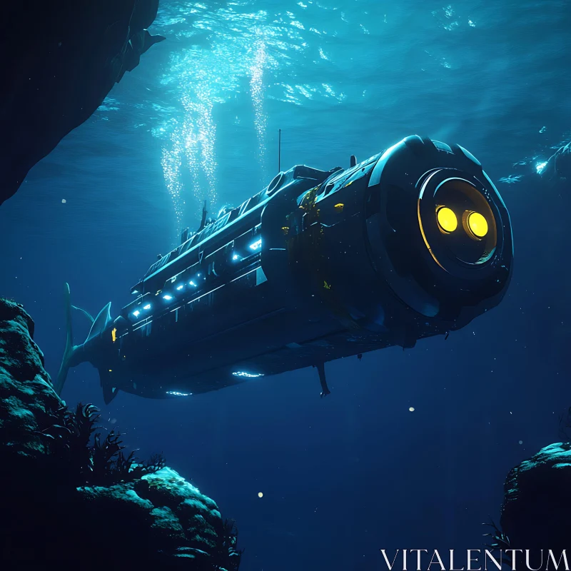 Modern Submarine in the Deep Blue Sea AI Image