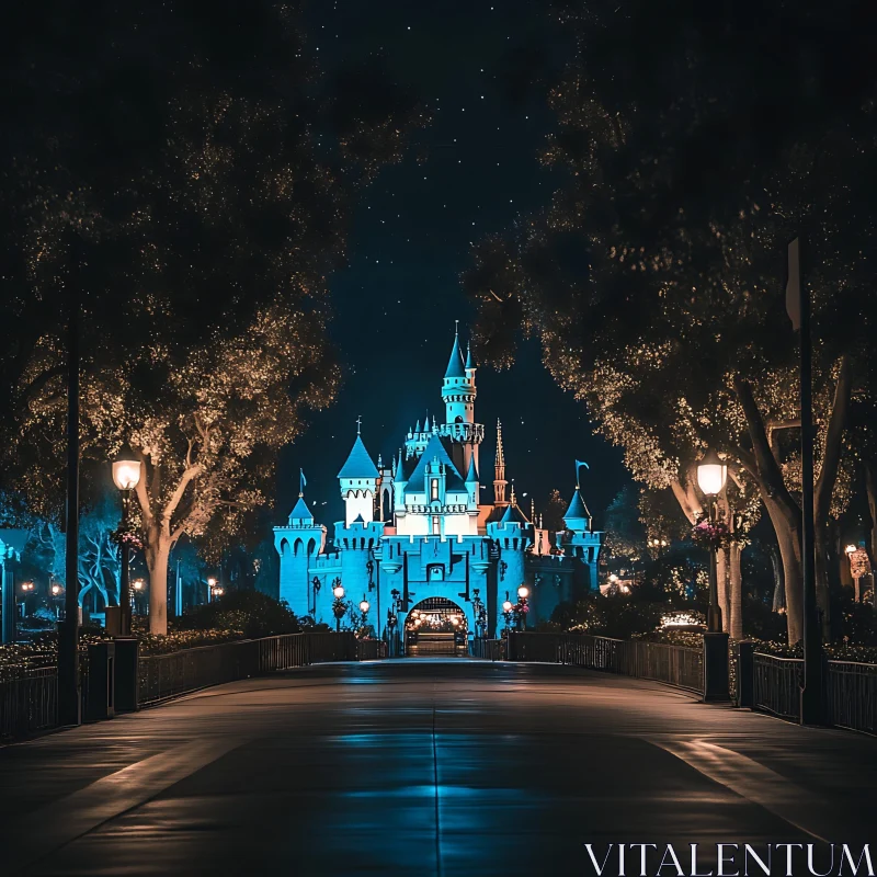 Nighttime Fantasy Castle Image AI Image