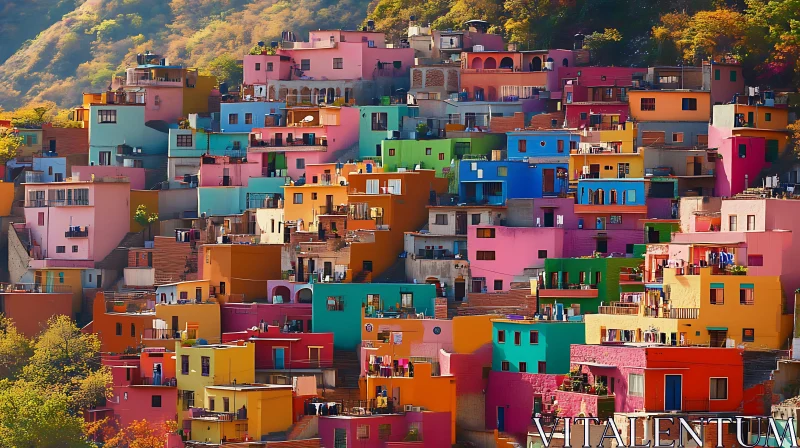 Vibrant Architecture of a Hillside Community AI Image